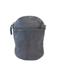 Stylish Bobbi cross body bag in gray leather with deep front pocket and adjustable strap, perfect for essentials.