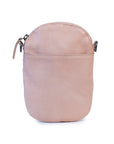 Bobbi cross body bag in soft blush leather with zip closure and front pocket, perfect for essentials.