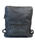 Stylish black leather Brooklyn Backpack with front zip pocket, ideal for daily adventures and carrying a laptop.
