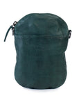 Bobbi crossbody bag in green leather, featuring zip closure and deep front pocket, perfect for essentials.