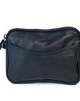 Black leather purse with a slim design and external pocket for easy access.