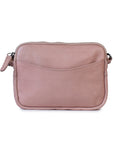 Emma Bag - lightweight leather purse in soft pink with external pocket for phone and slimline design.