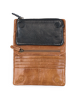 Jane leather purse with removable black insert, featuring card slots and zip sections, in soft brown leather.