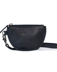 Black leather purse with a removable wrist strap and zip closure for coins and essentials.