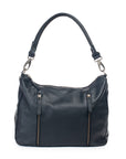Poppy Bag, a stylish over-the-shoulder bag in dark grey, featuring dual front zips and adjustable straps.