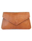 Riley Clutch leather purse in tan, lightweight design with stylish envelope flap for night out adventures.
