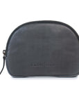 Dusky Robin leather purse, sleek zip closure, lightweight design for organizing small goods, in stylish charcoal color.