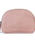 Romi leather purse in dusky pink, zip closure, lightweight, perfect for organizing small goods.