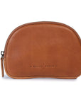 Romi leather purse in tan with zip closure, perfect for organizing small goods and emergency items.