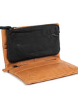 Jane leather purse with removable magnetic insert and multiple card slots, showcasing dark grey chambray lining.